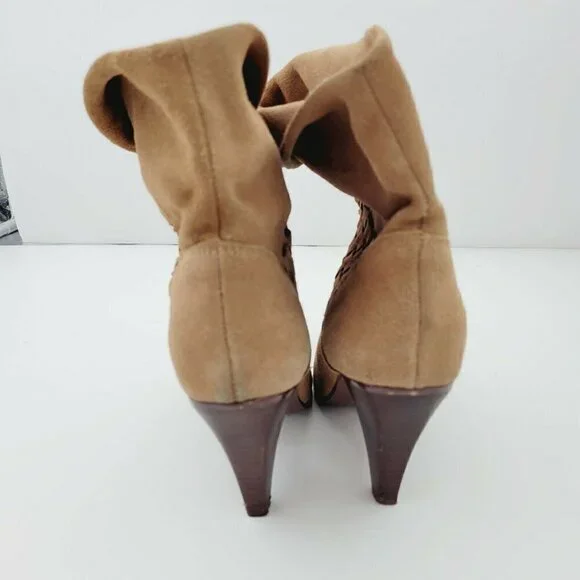 Farylrobin Ankle Boots Womens Size 7.5 Brown Suede Booties Weaved Anthropoligie - Picture 4 of 10